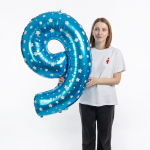 Шар (40''/102 см) Цифра, 9 Звездочки, Голубой, 1 шт. в уп., NMB9/BLUE/V