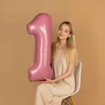 Шар (40''/102 см) Цифра, 1, Розовый, Матовый, 1 шт. в уп., 24101