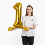 Шар (32''/81 см) Цифра на подставке, 1, Золото, 1 шт. в уп., 132011