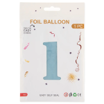Шар (40''/102 см) Цифра, 1, Светло-голубой, Сатин, 1 шт. в уп., 24261