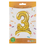 Шар (32''/81 см) Цифра на подставке, 3, Золото, 1 шт. в уп., 24123