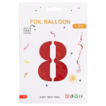 Шар (40''/102 см) Цифра, 8, Красный, Металлик, 1 шт. в уп., 27368