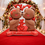 Шар 3D (59''/150 см) Фигура на подставке, Влюбленные мишки, 1 шт. в уп., 27291