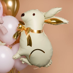 Шар (33''/84 см) Фигура, Зайка с золотым бантиком, Сатин, 1 шт., 27549