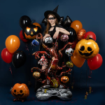 Шар 3D (22''/56 см) Фигура на подставке, Тыква на Хэллоуин, Оранжевый, 1 шт. в уп., 24380