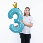 Шар (40''/102 см) Цифра, 3 Золотая корона, Голубой, 1 шт. в уп., 131183