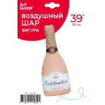 Шар (39''/99 см) Фигура, Бутылка Шампанское, Розовый, Сатин, 1 шт. в уп., 26092P