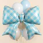 Шар (38''/97 см) Фигура, Бант, Клетка Виши, Голубой, Сатин, 1 шт. в уп., 27321
