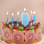 Свеча Цифра, 6 Конструктор, Голубой, 3,3*6,5 + 3 см, 1 шт. с держат., 802886