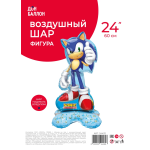 Шар 3D (24''/61 см) Фигура на подставке, Ежик Аниме, Синий, 1 шт. в уп., 24432