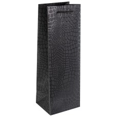 Пакет подарочный для вина, 210гр, Кожа крокодила, Черный, Металлик, 35*12*10 см, 1 шт., 504891
