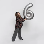 Шар (40''/102 см) Цифра, 6 Slim, Лунное Серебро, Матовый, 1 шт., 901916MMS