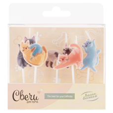 Набор свечей Фигура, Милые котята, Ассорти, 3*3,5 + 4 см, 5 шт. с держат., 639243