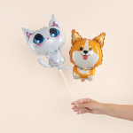 Шар с клапаном (15''/38 см) Мини-фигура, Котенок, Белый, 5 шт. в уп., 23177P5