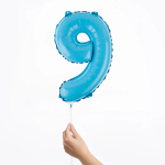 Шар с клапаном (16''/41 см) Мини-цифра, 9, Голубой, Матовый, 1 шт., 23409