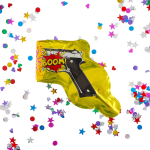 Шар с клапаном (8''/20 см) Мини-фигура, Пистолет - хлопушка с конфетти, Желтый, 1 шт., 23250