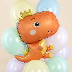 Шар (31''/79 см) Фигура, Динозаврик в короне, Оранжевый, Сатин, 1 шт., 27386