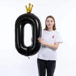 Шар (40''/102 см) Цифра, 0 Золотая корона, Черный, 1 шт. в уп., 131170