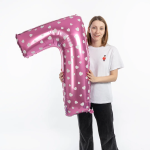 Шар (40''/102 см) Цифра, 7 Сердечки, Розовый, 1 шт. в уп., NMP7/PINK/V