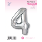Шар (40''/102 см) Цифра, 4 Slim, Серебро, 1 шт. в уп., C901914P