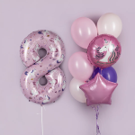 Шар (34''/86 см) Цифра, 8 Волшебные единороги, Розовый, 1 шт. в уп., 24808