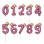 Свеча Цифра, 9 Золотая корона, на шпажке, Розовый, Металлик, 4,5*7 + 3,5 см, 1 шт. с держат., 802819