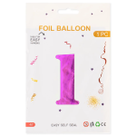 Шар (40''/102 см) Цифра, 1, Фуше, Металлик, 1 шт. в уп., 24221