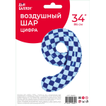 Шар (34''/86 см) Цифра, 9 Клеточки, Голубой/Синий, 1 шт. в уп., 26639