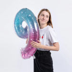Шар (34''/86 см) Цифра, 9 Нежные искры, Розовый, Градиент, 1 шт. в уп., 131039