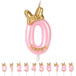 Свеча Цифра, 0 Золотой бант, на шпажке, Розовый, Металлик, 3,4*5,7 + 4 см, 1 шт. с держат., 802820