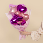 Шар с клапаном (10''/25 см) Мини-сердце, Фуше, Металлик, 1 шт., 27239