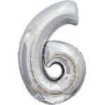 Шар (50''/127 см) Цифра, 6 XXL, Серебро, 1 шт. в уп., 131146