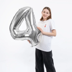 Шар (34''/86 см) Цифра, 4 ЭКО, Серебро, 1 шт. в уп., 21544