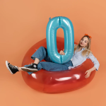 Шар (40''/102 см) Цифра, 0, Голубой, Матовый, 1 шт. в уп., 24110