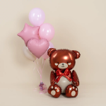 Шар (28''/71 см) Фигура 3D, Сидячий мишка с бантиком, Коричневый, Сатин, 1 шт. в уп., 26686