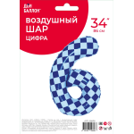 Шар (34''/86 см) Цифра, 6 Клеточки, Голубой/Синий, 1 шт. в уп., 26636