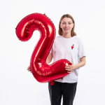 Шар (40''/102 см) Цифра, 2, Красный, Металлик, 1 шт. в уп., 27362