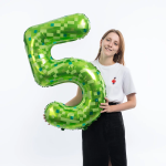 Шар (40''/102 см) Цифра, 5 Пиксели, Зеленый, 1 шт. в уп., 26905