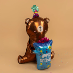 Шар (39''/99 см) Фигура 3D, Мишка с подарком (надув воздухом), 1 шт. в уп., 26121