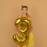 Шар (40''/102 см) Цифра, 3, Золото, Металлик, 1 шт. в уп., 24083