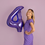Шар (40''/102 см) Цифра, 4, Сиреневый, Металлик, 1 шт. в уп., 24214