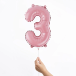 Шар с клапаном (16''/41 см) Мини-цифра, 3, Розовый, Матовый, 1 шт., 23413