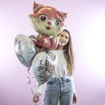 Шар (27''/69 см) Фигура, Лисенок с цветком, Розовый, 1 шт., 23220