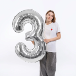 Шар (50''/127 см) Цифра, 3 XXL, Серебро, 1 шт. в уп., 131143