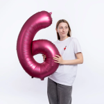Шар (34''/86 см) Цифра, 6, Бордовый, Сатин, 1 шт. в уп., 131066V