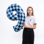 Шар (34''/86 см) Цифра, 9 Клеточки, Голубой/Синий, 1 шт. в уп., 26639