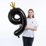 Шар (40''/102 см) Цифра, 9 Золотая корона, Черный, 1 шт. в уп., 131179