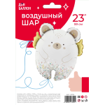 Шар (23''/58 см) Фигура, Мишка с золотыми крылышками, Сатин, 1 шт. в уп., 23791