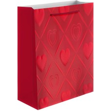 Пакет подарочный, 210гр, Фактурные сердца, Дизайн №2, Красный, 41,5*30*12 см, 1 шт., 504993