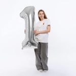 Шар (50''/127 см) Цифра, 1 XXL, Серебро, 1 шт. в уп., 131141